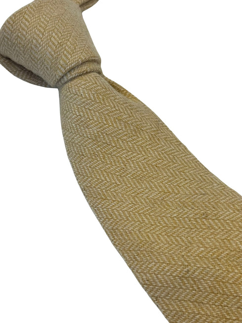honey gold yellow wool tie  with a herringbone design